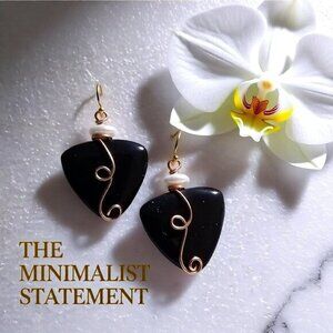 Ostentatious Statement Earrings: Black Jasper & Pearls - Handmade & Unique!